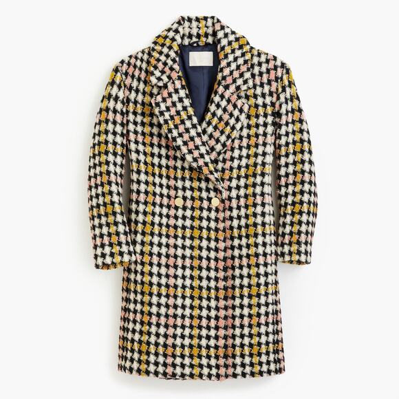 J.Crew Collection Lurex Tweed Oversized Double-Breasted Coat Houndstooth Print - Picture 1 of 11